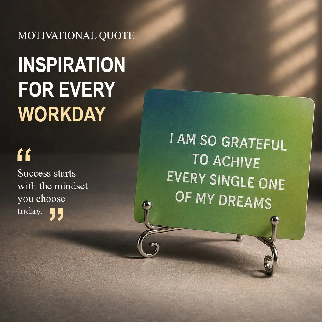 Motivational quote card on a metal stand